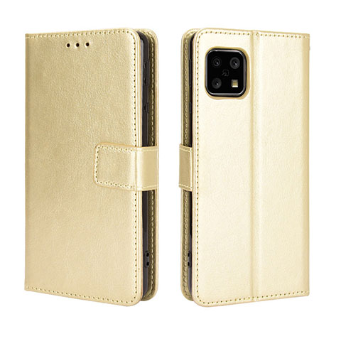 Funda de Cuero Cartera con Soporte Carcasa BY5 para Sharp Aquos Sense4 Basic Oro