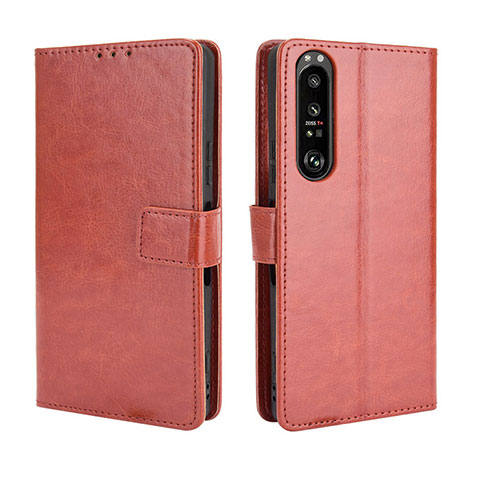 Funda de Cuero Cartera con Soporte Carcasa BY5 para Sony Xperia 1 III Marron