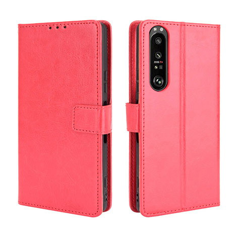 Funda de Cuero Cartera con Soporte Carcasa BY5 para Sony Xperia 1 III Rojo