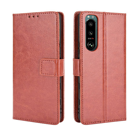 Funda de Cuero Cartera con Soporte Carcasa BY5 para Sony Xperia 5 III SO-53B Marron