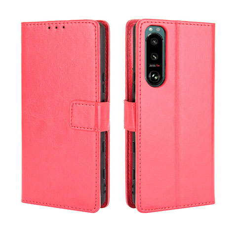 Funda de Cuero Cartera con Soporte Carcasa BY5 para Sony Xperia 5 III SO-53B Rojo