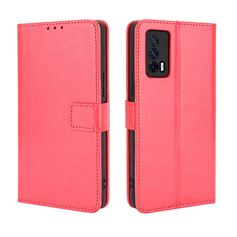 Funda de Cuero Cartera con Soporte Carcasa BY5 para Vivo iQOO 7 India 5G Rojo