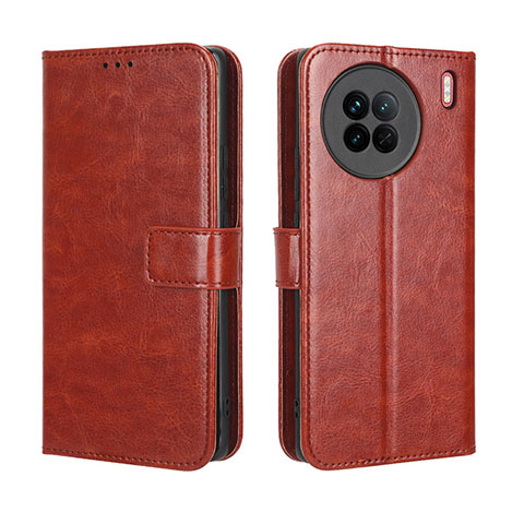 Funda de Cuero Cartera con Soporte Carcasa BY5 para Vivo X90 5G Marron