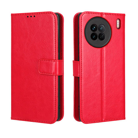 Funda de Cuero Cartera con Soporte Carcasa BY5 para Vivo X90 5G Rojo