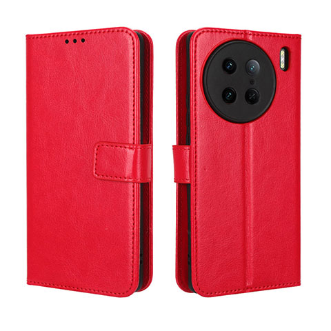 Funda de Cuero Cartera con Soporte Carcasa BY5 para Vivo X90 Pro 5G Rojo