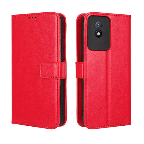 Funda de Cuero Cartera con Soporte Carcasa BY5 para Vivo Y02 Rojo