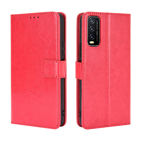 Funda de Cuero Cartera con Soporte Carcasa BY5 para Vivo Y11s Rojo