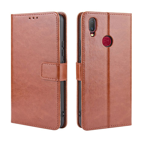 Funda de Cuero Cartera con Soporte Carcasa BY5 para Vivo Y12 Marron