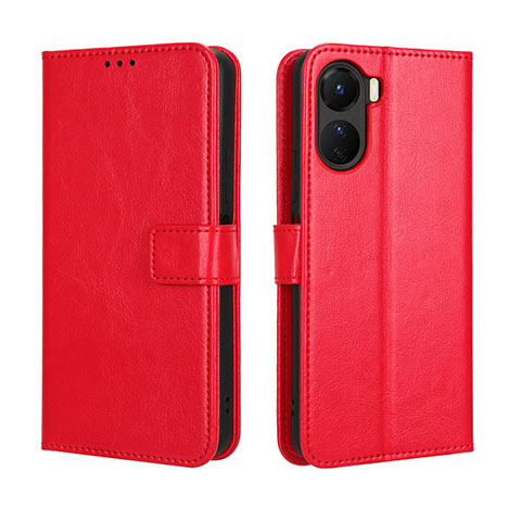 Funda de Cuero Cartera con Soporte Carcasa BY5 para Vivo Y16 Rojo