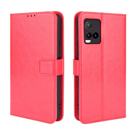 Funda de Cuero Cartera con Soporte Carcasa BY5 para Vivo Y21 Rojo