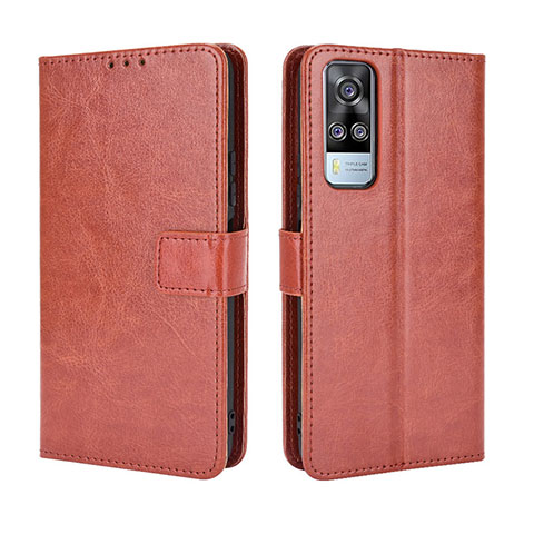 Funda de Cuero Cartera con Soporte Carcasa BY5 para Vivo Y31 (2021) Marron