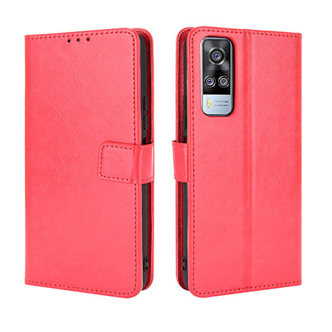 Funda de Cuero Cartera con Soporte Carcasa BY5 para Vivo Y31 (2021) Rojo