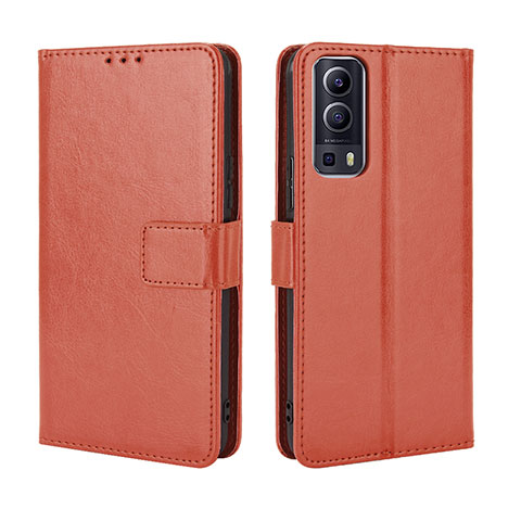 Funda de Cuero Cartera con Soporte Carcasa BY5 para Vivo Y72 5G Marron