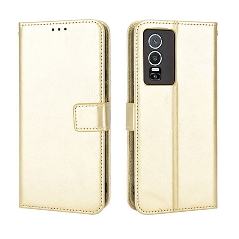 Funda de Cuero Cartera con Soporte Carcasa BY5 para Vivo Y76 5G Oro