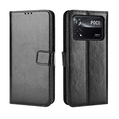 Funda de Cuero Cartera con Soporte Carcasa BY5 para Xiaomi Poco M4 Pro 4G Negro