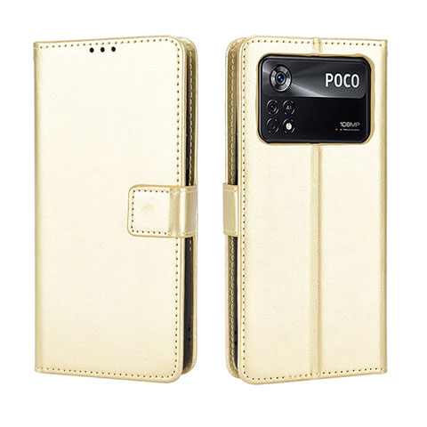 Funda de Cuero Cartera con Soporte Carcasa BY5 para Xiaomi Poco M4 Pro 4G Oro