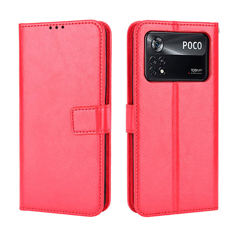 Funda de Cuero Cartera con Soporte Carcasa BY5 para Xiaomi Poco M4 Pro 4G Rojo