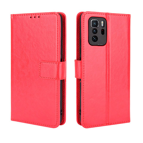 Funda de Cuero Cartera con Soporte Carcasa BY5 para Xiaomi Redmi Note 10 Pro 5G Rojo