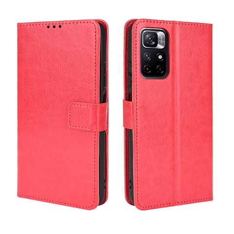 Funda de Cuero Cartera con Soporte Carcasa BY5 para Xiaomi Redmi Note 11T 5G Rojo