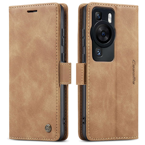 Funda de Cuero Cartera con Soporte Carcasa C01S para Huawei P60 Marron Claro