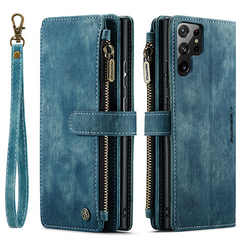 Funda de Cuero Cartera con Soporte Carcasa C01S para Samsung Galaxy S21 Ultra 5G Azul