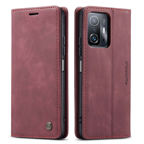 Funda de Cuero Cartera con Soporte Carcasa C01S para Xiaomi Mi 11T Pro 5G Rojo Rosa