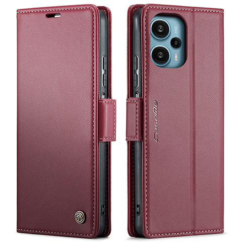 Funda de Cuero Cartera con Soporte Carcasa C01S para Xiaomi Poco F5 5G Rojo Rosa