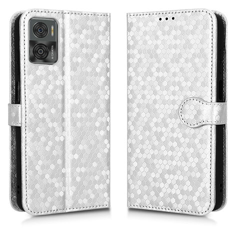 Funda de Cuero Cartera con Soporte Carcasa C01X para Motorola Moto E22 Plata