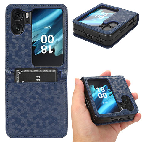 Funda de Cuero Cartera con Soporte Carcasa C01X para Oppo Find N2 Flip 5G Azul