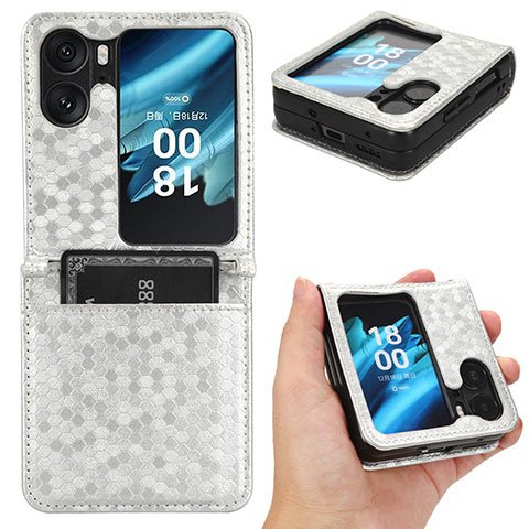 Funda de Cuero Cartera con Soporte Carcasa C01X para Oppo Find N2 Flip 5G Plata