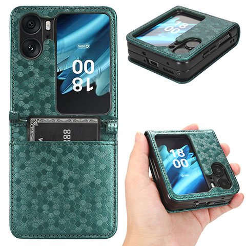 Funda de Cuero Cartera con Soporte Carcasa C01X para Oppo Find N2 Flip 5G Verde