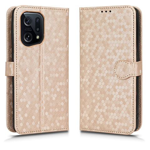 Funda de Cuero Cartera con Soporte Carcasa C01X para Oppo Find X5 5G Oro