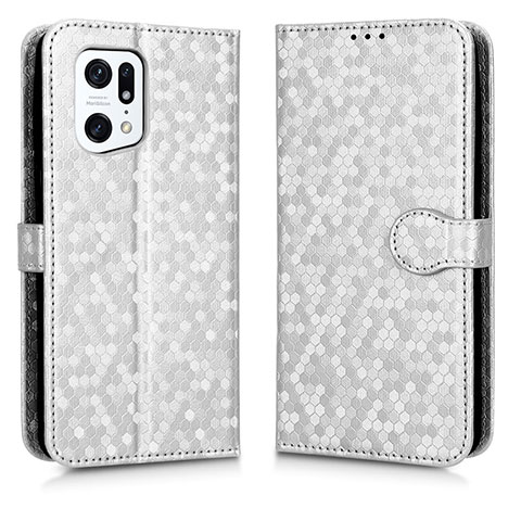 Funda de Cuero Cartera con Soporte Carcasa C01X para Oppo Find X5 Pro 5G Plata