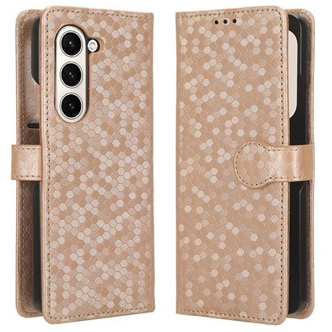 Funda de Cuero Cartera con Soporte Carcasa C01X para Samsung Galaxy Z Fold5 5G Oro