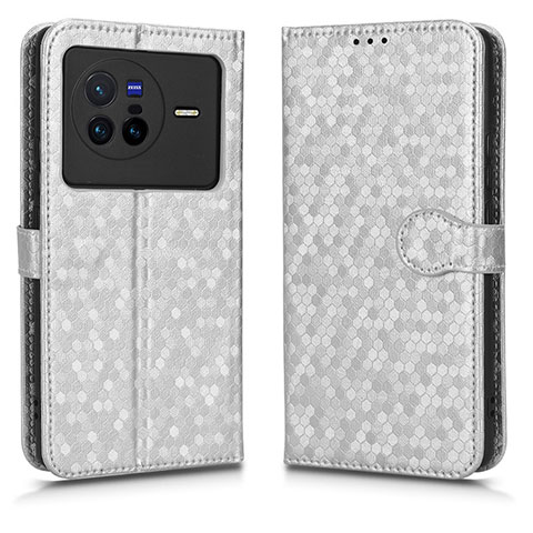 Funda de Cuero Cartera con Soporte Carcasa C01X para Vivo X80 5G Plata