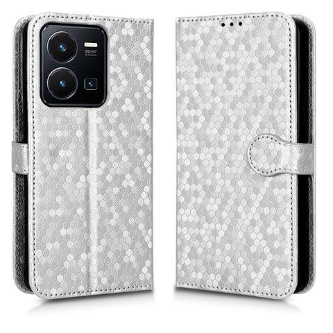 Funda de Cuero Cartera con Soporte Carcasa C01X para Vivo Y35 4G Plata