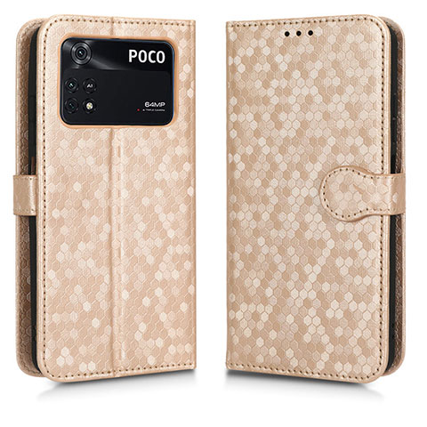 Funda de Cuero Cartera con Soporte Carcasa C01X para Xiaomi Poco M4 Pro 4G Oro