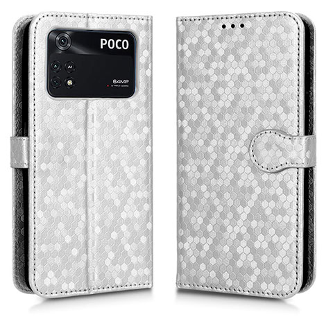 Funda de Cuero Cartera con Soporte Carcasa C01X para Xiaomi Poco M4 Pro 4G Plata