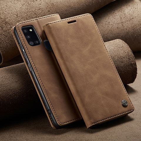 Funda de Cuero Cartera con Soporte Carcasa C02S para Samsung Galaxy A21s Marron Claro