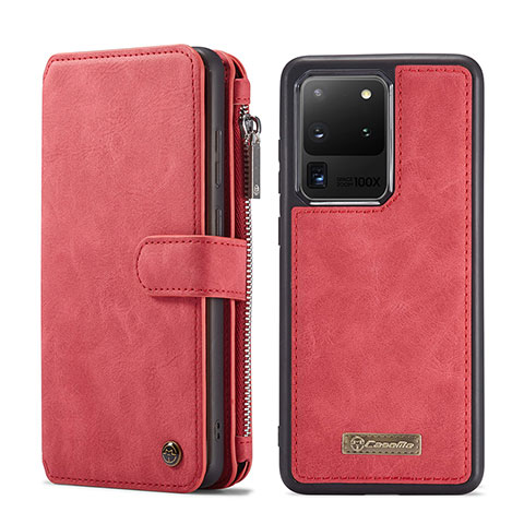 Funda de Cuero Cartera con Soporte Carcasa C02S para Samsung Galaxy S20 Ultra 5G Rojo