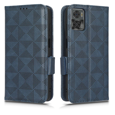 Funda de Cuero Cartera con Soporte Carcasa C02X para Motorola Moto E22 Azul