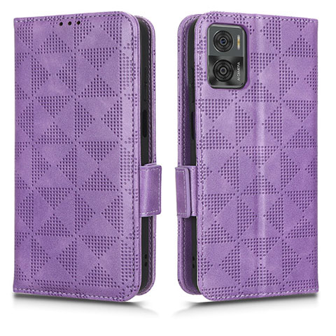 Funda de Cuero Cartera con Soporte Carcasa C02X para Motorola Moto E22 Morado