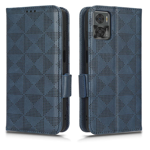 Funda de Cuero Cartera con Soporte Carcasa C02X para Motorola Moto E22i Azul