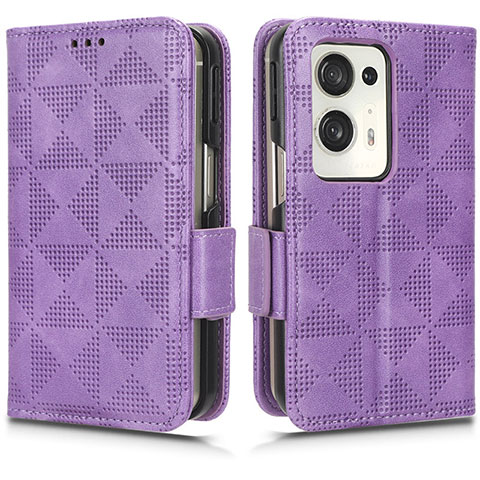 Funda de Cuero Cartera con Soporte Carcasa C02X para Oppo Find N2 5G Morado