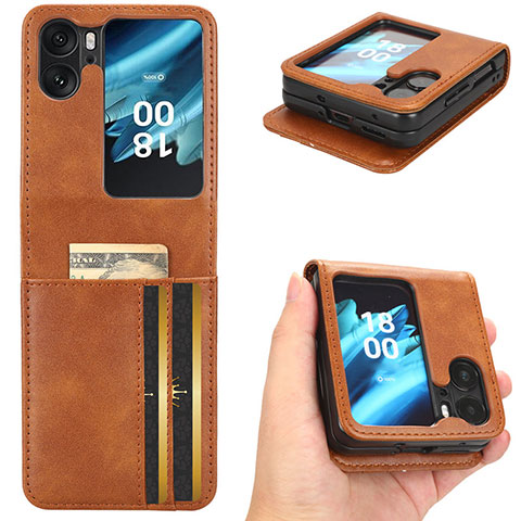 Funda de Cuero Cartera con Soporte Carcasa C02X para Oppo Find N2 Flip 5G Marron