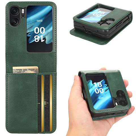 Funda de Cuero Cartera con Soporte Carcasa C02X para Oppo Find N2 Flip 5G Verde