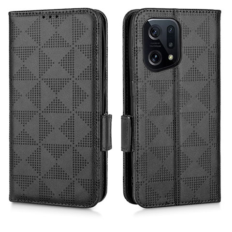 Funda de Cuero Cartera con Soporte Carcasa C02X para Oppo Find X5 5G Negro