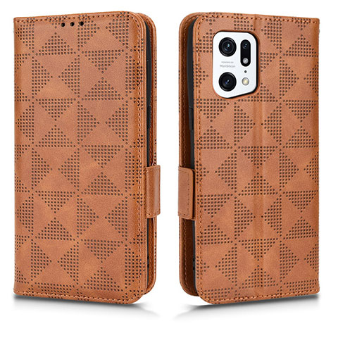 Funda de Cuero Cartera con Soporte Carcasa C02X para Oppo Find X5 Pro 5G Marron