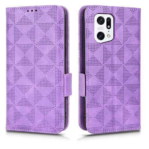 Funda de Cuero Cartera con Soporte Carcasa C02X para Oppo Find X5 Pro 5G Morado