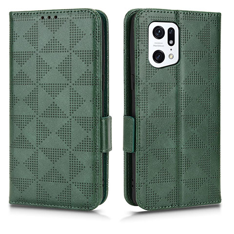 Funda de Cuero Cartera con Soporte Carcasa C02X para Oppo Find X5 Pro 5G Verde